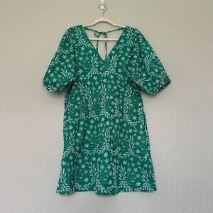 Draper James Women’s Green Tie Back Short Dress With White Embroidery Size XL
